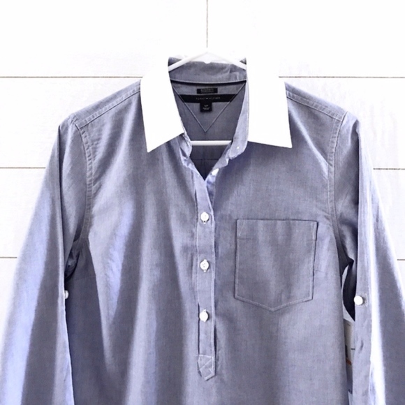 Tommy Hilfiger Blue White Long Sleeve Popover Top - Picture 3 of 8